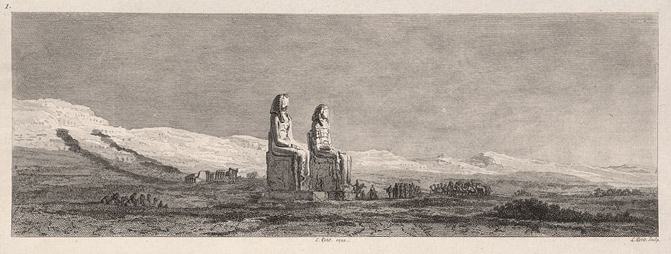 The Colossi of Memnon on the plains near Thebes, from Vivant Denon, Voyage dans la Basse et la
Haute Égypte, (Paris 1802)