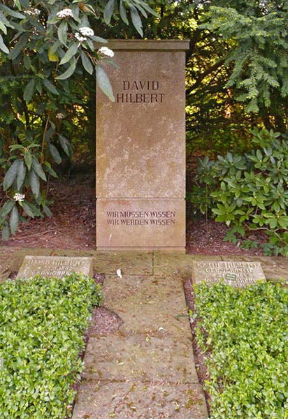 Tombstone of David Hilbert, Stadtfriedhof Göttingen, with inscription: Wir müssen Wissen/ Wir werden Wissen – We must know/ We shall know (Wikimedia commons)