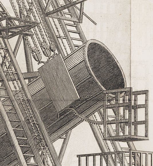 Detail of engraving of Herschel’s 40-foot telescope, 1795 (Linda Hall Library)