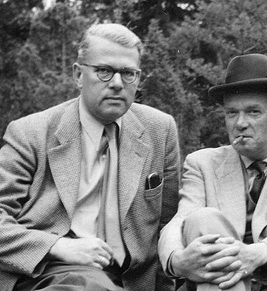 Portrait of Karl Zimmer (left) and a colleague, undated photograph, 1950s? (mdc-berlin.de)