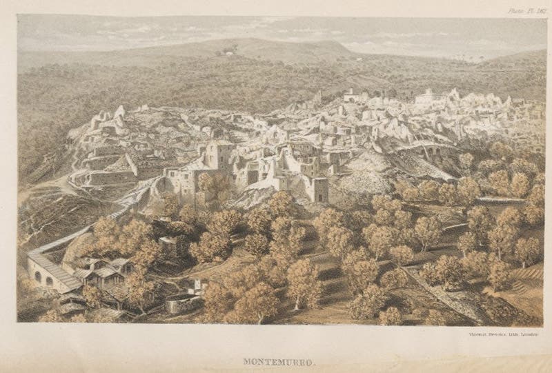 “Ruins of Montemurro,” frontispiece to vol. 2, tinted lithograph after photo 262, Robert Mallet, Great Neapolitan Earthquake of 1857, 1862 (Linda Hall Library)