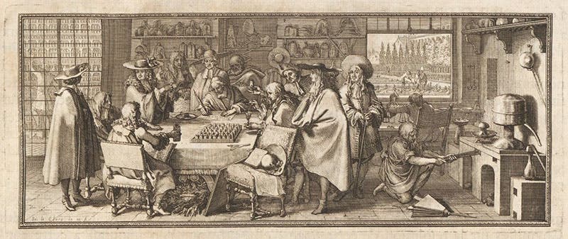 Botanists at work at the Royal Academy of Science in Paris, headpiece engraved by Sébastien Le Clerc, in Denis Dodart, Mémoires pour servir à l'histoire des plantes, 1676 (Linda Hall Library)