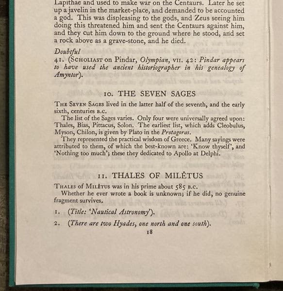 The complete works of Thales, in Kathleen Freeman, Ancilla to the Pre-Socratic Philosophers, Harvard University Press, 1971 (author’s collection)