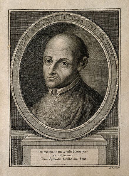 Portrait of Francesco Maurolico, engraving by M. Bovis after a painting by Polidoro da Caravaggio, before 1543, Wellcome Collection, London (wellcomecollection.org)