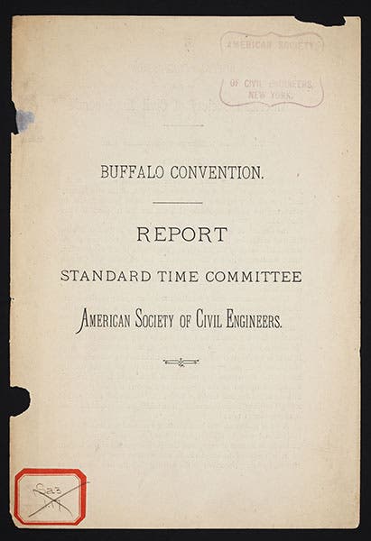 Title page of the Annual Report of the Standard Time Committee, ASCE, 1884 (Linda Hall Library)