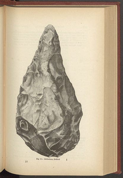 Flint hand-axe from Biddenham, Bedford, wood-engraving, in John Evans, The Ancient Stone Implements, Weapons and Ornaments of Great Britain, 1872 (author’s copy)