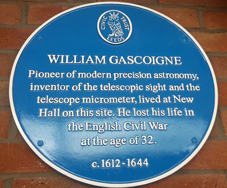 Blue plaque honoring William Gascoigne, installed 2018, Leeds (leeds-live.co.uk)