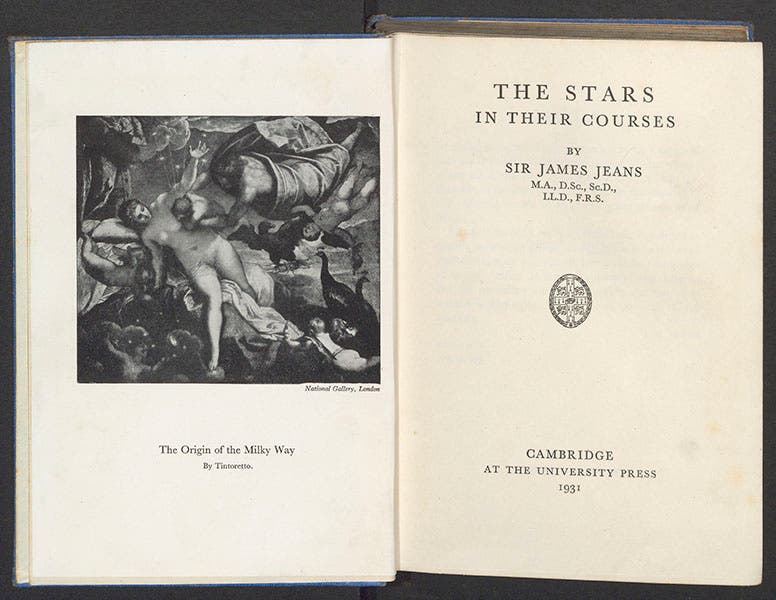 Title page and frontispiece of The Stars in Their Courses, by James Jeans, 1931 (Linda Hall Library)