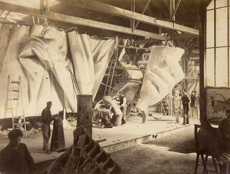 Copper drapery for the Statue of Liberty, being fabricated in the workshop of Gaget, Gauthier and Cie in Paris, late 1870s, photograph, New York Times, courtesy of Musée Bartholdi/ Christian Kempf (nytimes.com)