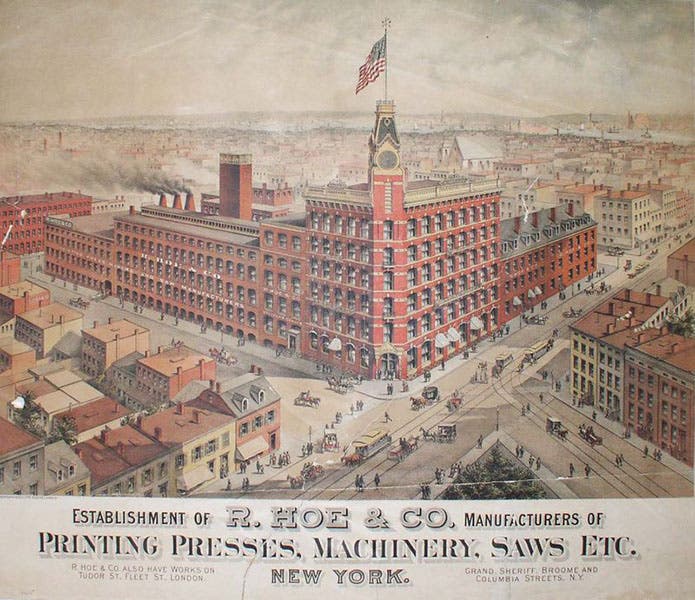 The R. Hoe & Co factory, New York City, lithograph, 1884 (National Museum of American History, Smithsonian)