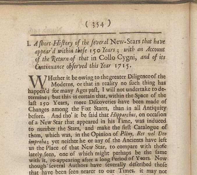 First paragraph of Edmond Halley’s paper on “several New-Stars,” Philosophical Transactions of the Royal Society of London, vol, 29, 1714-16 (Linda Hall Library)