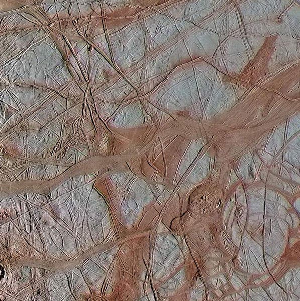 Close-up view of Jupiter’s moon Europa, photograph taken by the Galileo spacecraft (seti.org)