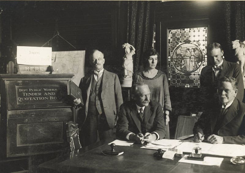 Kathleen Butler at the opening of tenders in Sydney, Jan. 16, 1924; John Bradfield is standing at left, photograph, Museums of History, Sydney (heritage.engineersaustralia.org.au)