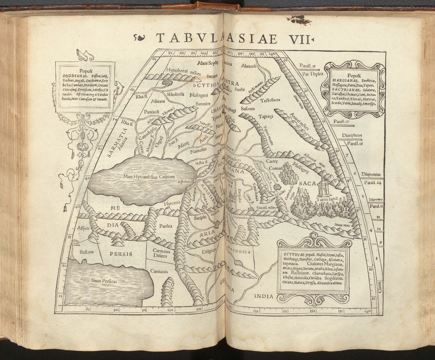 Central Asia, regional map, Asia VII, woodcut, Geographia vniversalis: vetus et nova, by Ptolemy of Alexandria and Sebastian Münster, 1540 (Linda Hall Library)