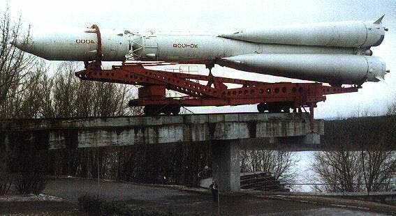 R-7 rocket, designed by Sergei Korolev, on display at Tsiolkovskii Museum of the History of Cosmonautics, Kaluga, Russia (Mark Wade on astronautix.com)