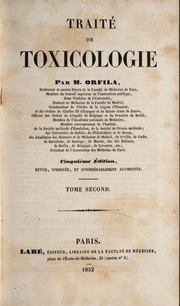 Image source: Orfila, Matthieu. Traité de toxicologie. 5th ed., Labé, 1852. View Source