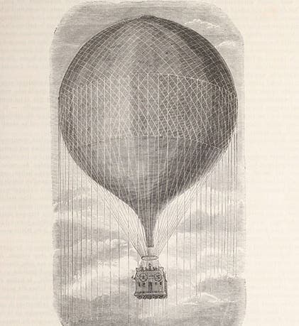 <i>Le Géant</i> in flight in 1863, wood engraving in Louis Figuier, <i>Les merveilles de la science</i>, vol. 2, 1867 (Linda Hall Library)