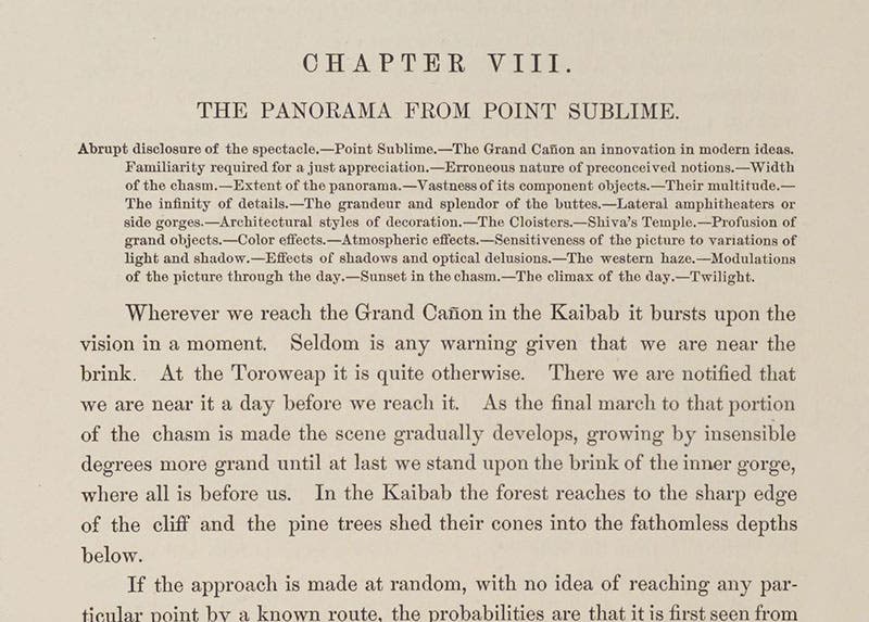Opening paragraph, chap. 8, “The Panorama from Point Sublime, Tertiary History of the Grand Cañon District, by Clarence E. Dutton (USGS Monograph, 2), p. 54, 1882, copy 2 (Linda Hall Library)