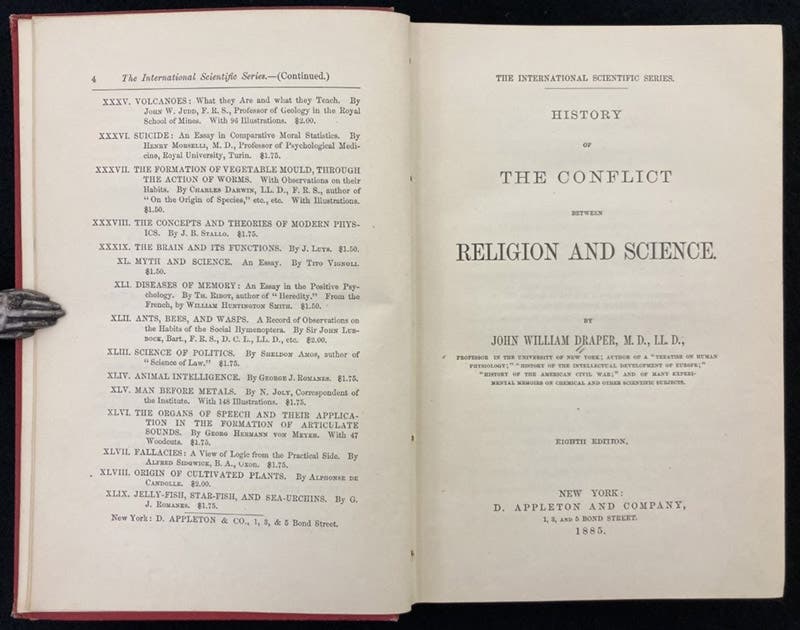 Title page, John William Draper, History of the Conflict Between Religion and Science, 1874 (1885 printing) (Linda Hall Library)