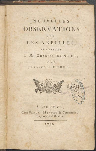 Title page, Nouvelles observations sur les abeilles, by François Huber, 1792 (Linda Hall Library)