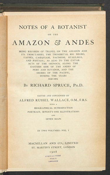 Title page, Notes of a Botanist, by Richard Spruce, assembled by Alfred Russel Wallace, 1908 (Linda Hall Library)