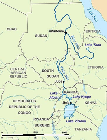 Map, Blue and White Nile rivers (Wikipedia)