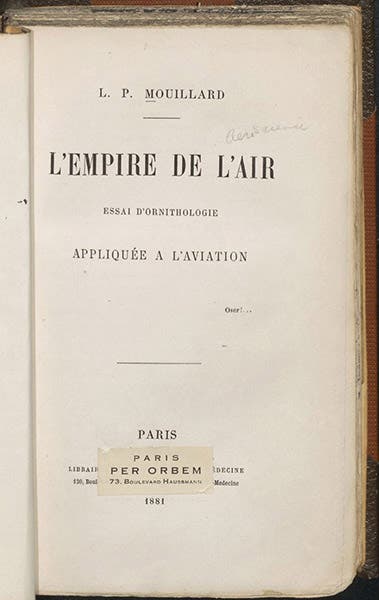 Titlepage, Louis Mouillard, L'Empire de l'Air, 1881 (Linda Hall Library)