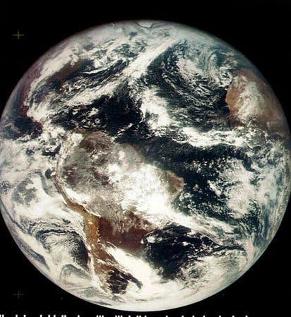 First color photograph of the entire Earth from space, taken by the ATS-3 satellite, Nov. 10, 1967 (Wikimedia commons)
