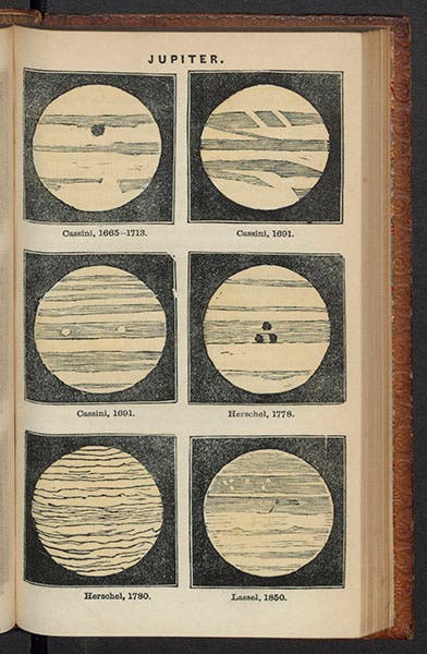 Six views of Jupiter, woodcut, in James Breen, Planetary Worlds, 1854 (Linda Hall Library)