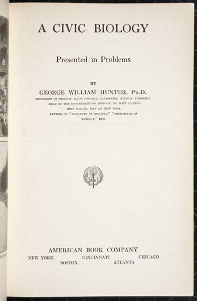 Title page, A Civic Biology, by George W. Hunter, 1914 (Linda Hall Library)