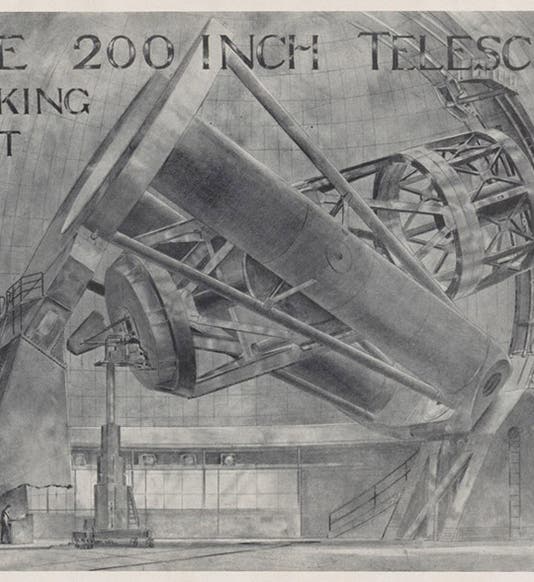 The 200-inch telescope at Mount Palomar, looking east, drawing by Russell W. Porter, in James Fassero and Russell W. Porter, <i>Photographic Giants of Palomar</i>, 1947 (Linda Hall Library)