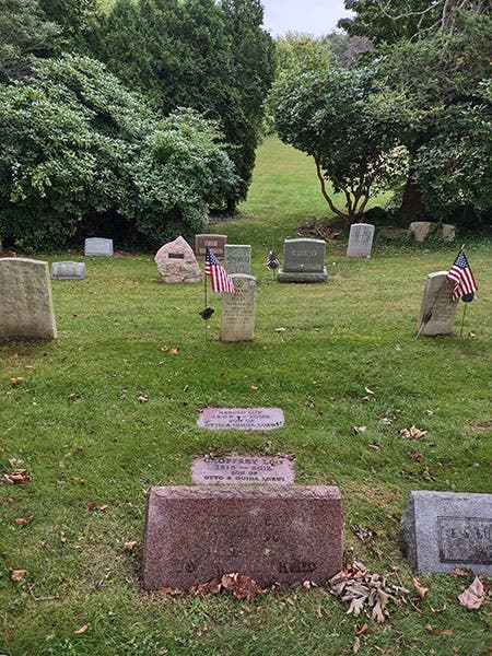 Gravestone of Otto Loewi (foreground), Woods Hole Village Cemetery, Woods Hole, Mass. (findagrave.com)