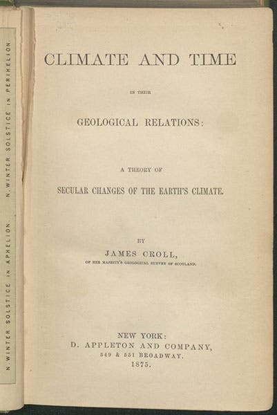 Title page, Climate and Time in their Geological Relations, by James Croll, 1875 (Linda Hall Library)