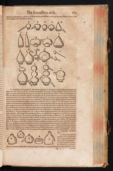 Various flasks and alembics, woodcuts from Andreas Libavius, Alchymia, 2nd ed., 1606 (Linda Hall Library)
