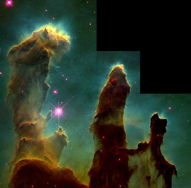 The “Pillars of Creation,” star-forming regions in M16, the Eagle nebula, image from the Hubble Space Telescop, 1995 (cdn.spacetelescope.org)