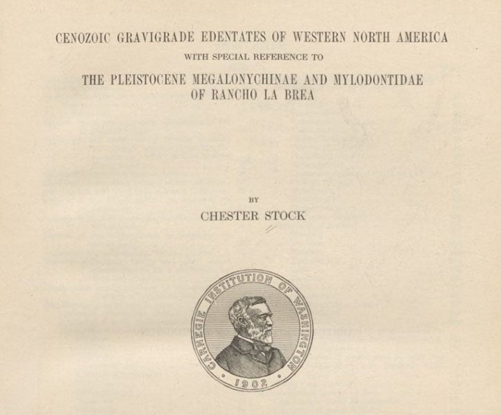 Detail of title page, Chester Stock, Cenozoic Gravigrade Edentates, 1925 (Linda Hall Library)