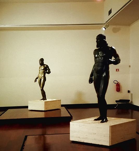 Riace bronzes on display, National Archaeological Museum of Magna Graecia, Reggio Calabria, Italy (Wikimedia commons)
