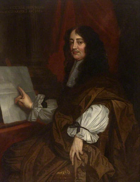 Portrait of William Brouncker, 1st President of the Royal Society of London, oil on canvas, by Peter Lely, 1674, Royal Society, London (artuk.org)