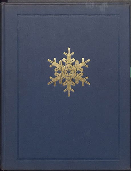 Front cover with gold-embossed snowflake, Snow Crystals, by Wilson A. Bentley and William J. Humphreys, 1931 (Linda Hall Library)
