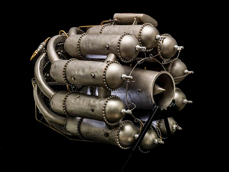 The Whittle W.1.X turbojet engine, similar to the W.1 that powered the first British jet aircraft flight on May 15, 1941, held by but not on display at the National Air and Space Museum, Washington, D.C. (airandspace.si.edu)