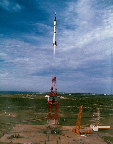 The launch of Liberty Bell 7, with Gus Grissom on board, on a Mercury-Redstone 4 rocket, July 21, 1961 (airandspace.si.edu)