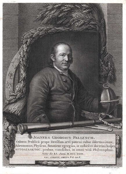 Portrait of Georg Palitzsch, engraving, providing his birthdate of June 11, 1723 (Wikimedia commons)