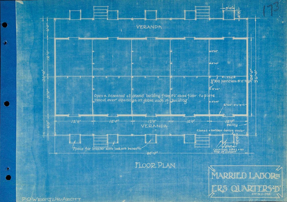 Floor plan for a building housing ten silver roll families.
View in Digital Collection »