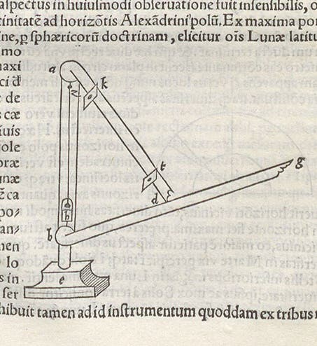 “Ptolemy’s rule,” an astronomical sighting instrument, woodcut in Cosmographia, by Francesco Maurolico, 1543 (Linda Hall Library)