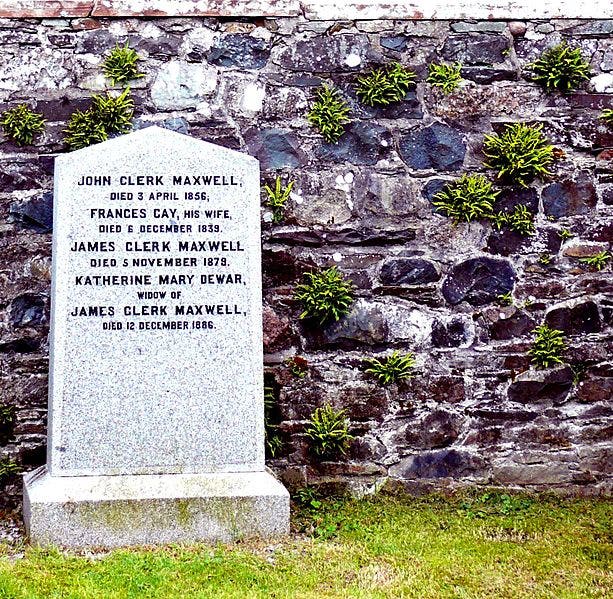 Grave marker of the Maxwell family in Parton, Scotland, including James Clerk and his mother Frances, both of whom died at age 48 (Wikimedia commons)