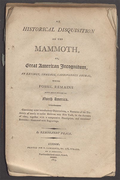 Titlepage, Rembrandt Peale, An Historical Disquisition on the Mammoth, 1803 (Linda Hall Library)