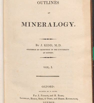 Title page of Outlines of Mineralogy, by John Kidd, vol. 1, 1809 (Linda Hall Library)