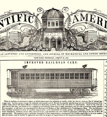 Detail of the masthead, Scientific American, volume 1, issue 1, page 1, Aug. 28, 1845 (Wikimedia commons)