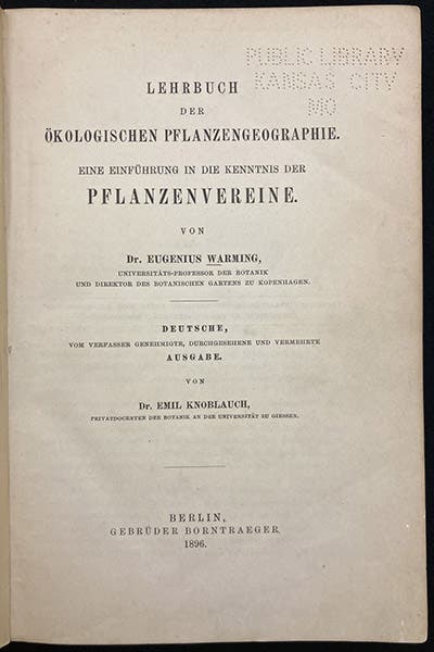 Title page, Lehrbuch der ökologischen Pflanzengeographie, by Eugenius Warming, 1896 (Linda Hall Library)