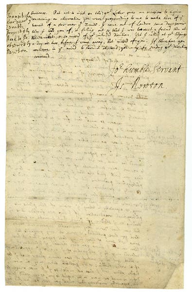 Second page of a letter from Isaac Newton to Robert Hooke, Feb. 5, 1675/76, Historical Society of Pennsylvania (digitallibrary.hsp.org)